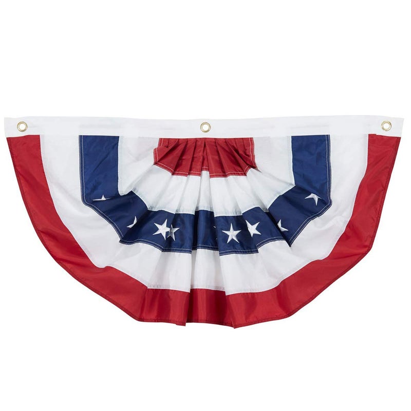 SUNYAO 2 Pack SUNYAO American Pleated Fan Flag USA Pleated Fan Flag 3x6 Ft American USA Bunting Decoration Flags Embroidered Stars Sewn Stripes Canvas Header and Brass Grommets - Image 2